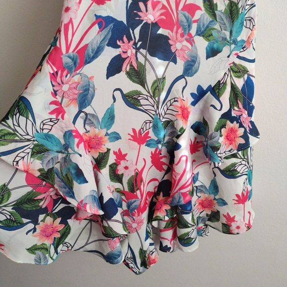 Parker NY Tropical Print Ruffle Slip Dress XS Bright Floral Sundress - Picture 4 of 9